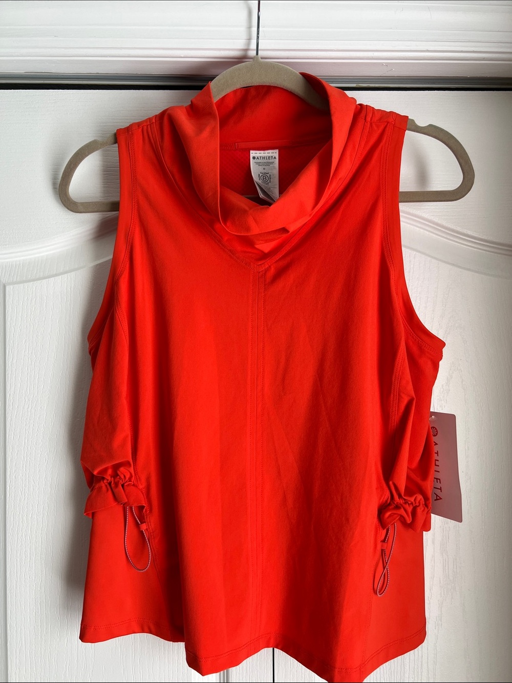 Athleta Bright Red Sleeveless Cowl Neck Tank with Side Gather